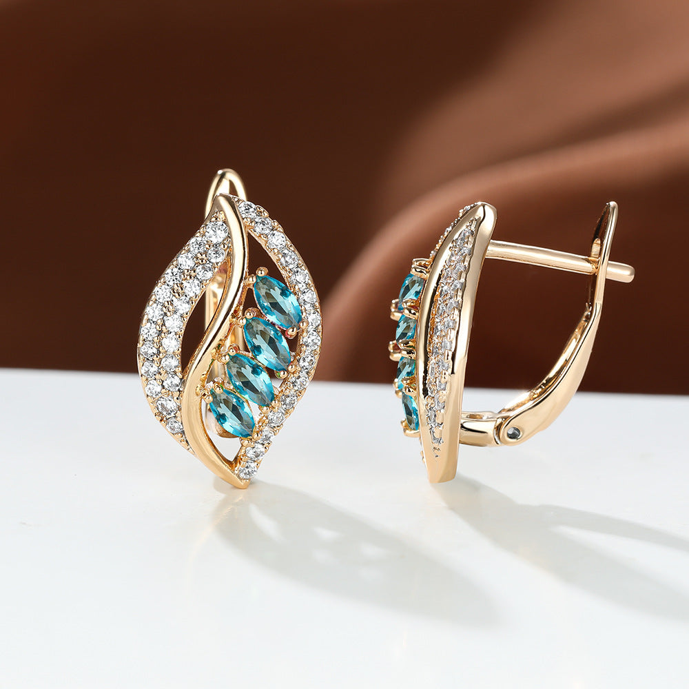 Ins Leaf-shaped Rhinestones Earrings Fashion Unique Zircon-encrusted Stud Earrings Women's Jewelry