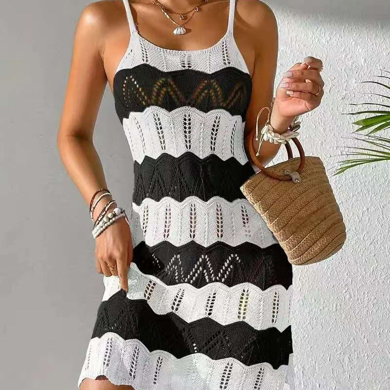Women's Color-Block Sexy Knitted Beach Dress
