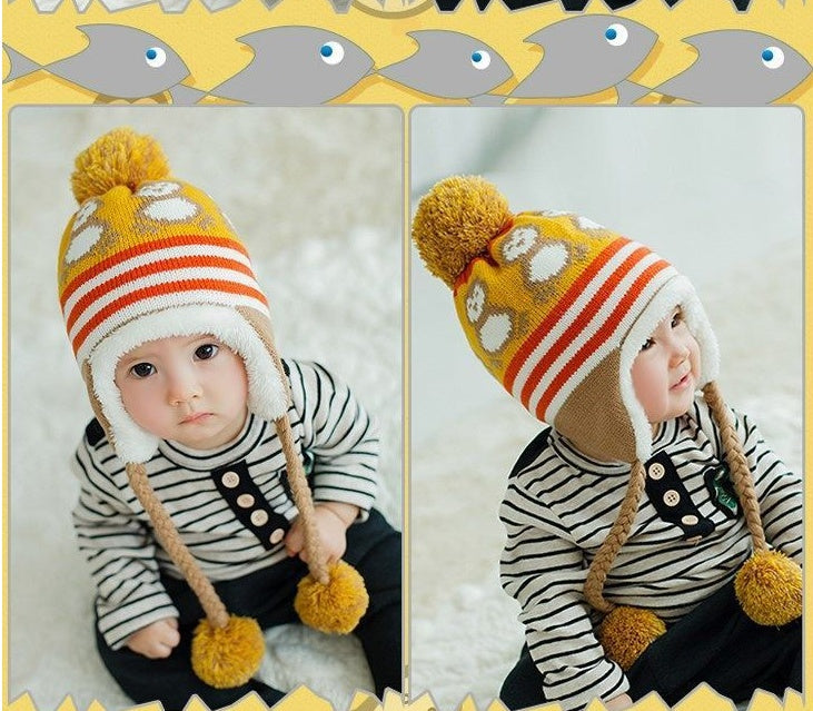 Fleece-lined Thickened Earflaps Baby Wool Hat