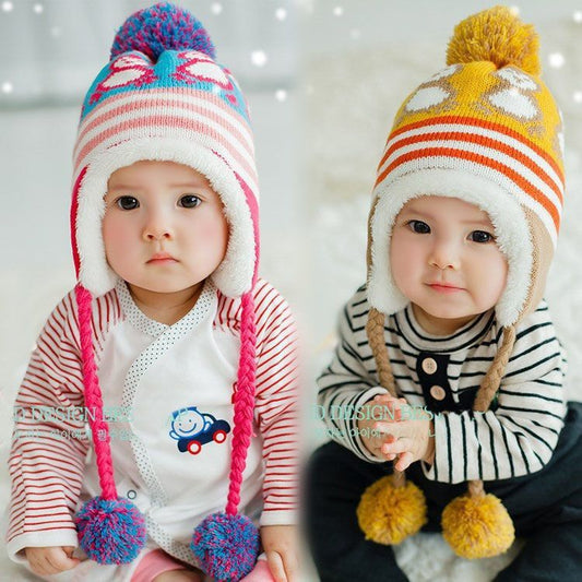 Fleece-lined Thickened Earflaps Baby Wool Hat