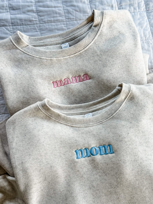 MOM / MAMA / DAD  – Embroidered Elevated Fleece | Pink or Blue Thread