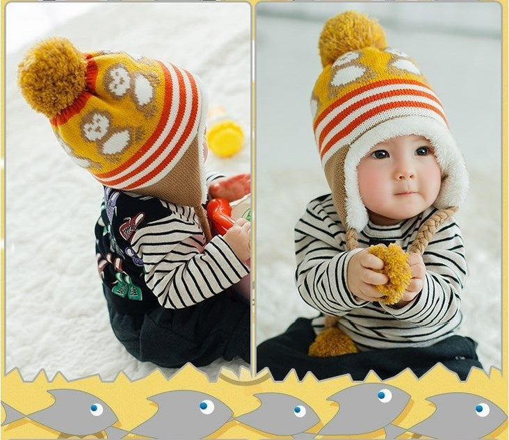 Fleece-lined Thickened Earflaps Baby Wool Hat