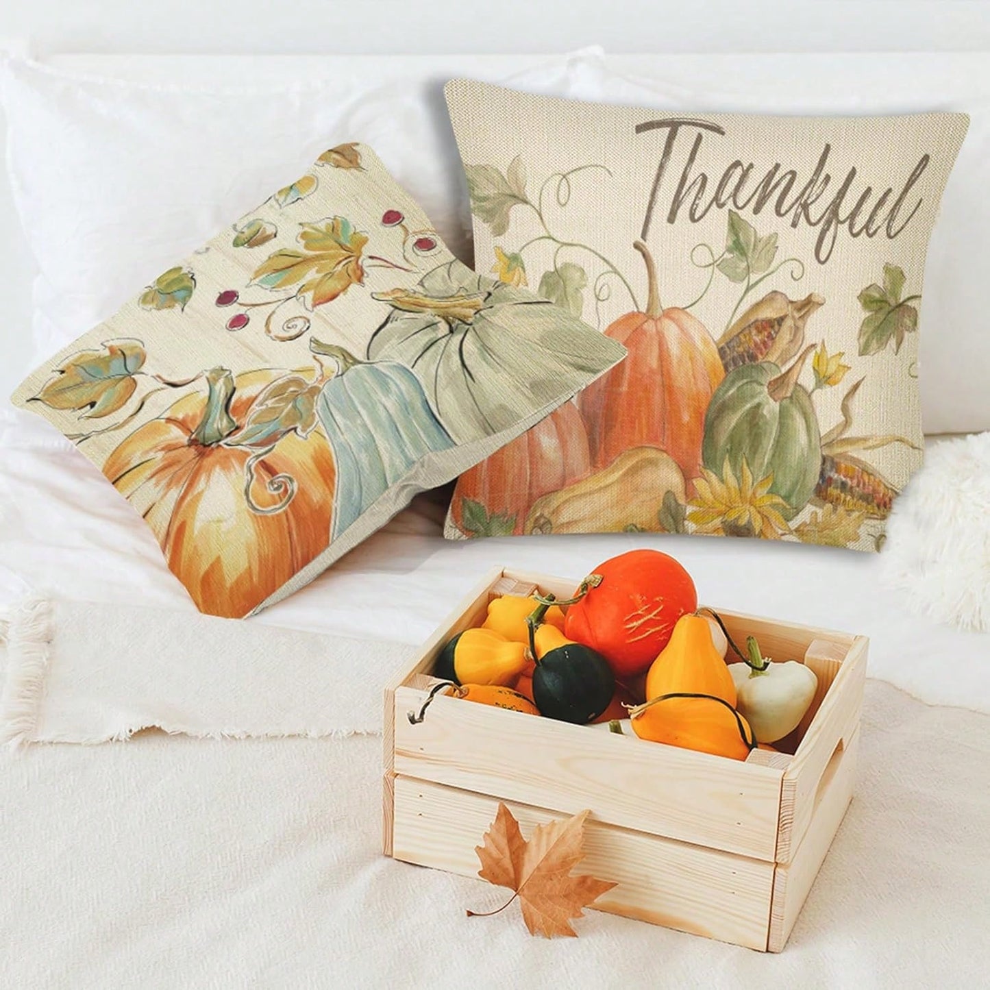 Fall Pillow Covers Set Of 4 Pumpkin Pick Of The Patch Thankful Pattern Autumn Throw Pillow Covers Thanksgiving Watercolour Outdoor Farmhouse Pillow Case For Home Sofa Couch Supplies