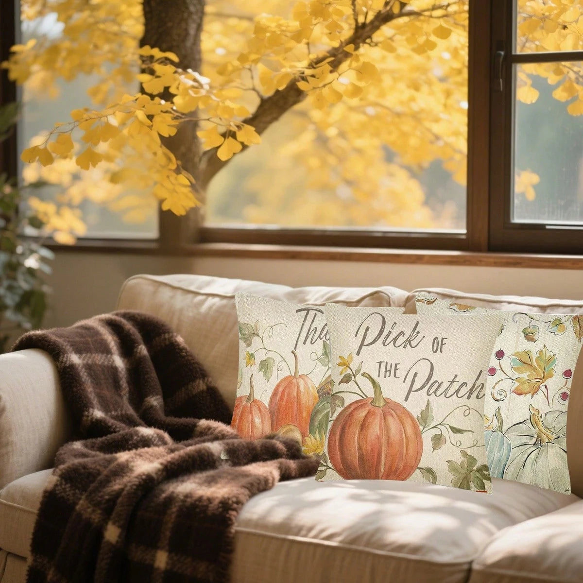 Fall Pillow Covers Set Of 4 Pumpkin Pick Of The Patch Thankful Pattern Autumn Throw Pillow Covers Thanksgiving Watercolour Outdoor Farmhouse Pillow Case For Home Sofa Couch Supplies