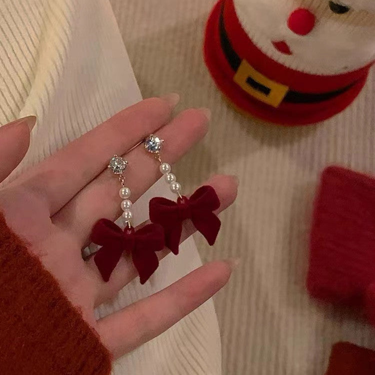 Womens Versatile Red Velvet Earrings For FallWinter And Christmas