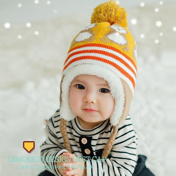 Fleece-lined Thickened Earflaps Baby Wool Hat